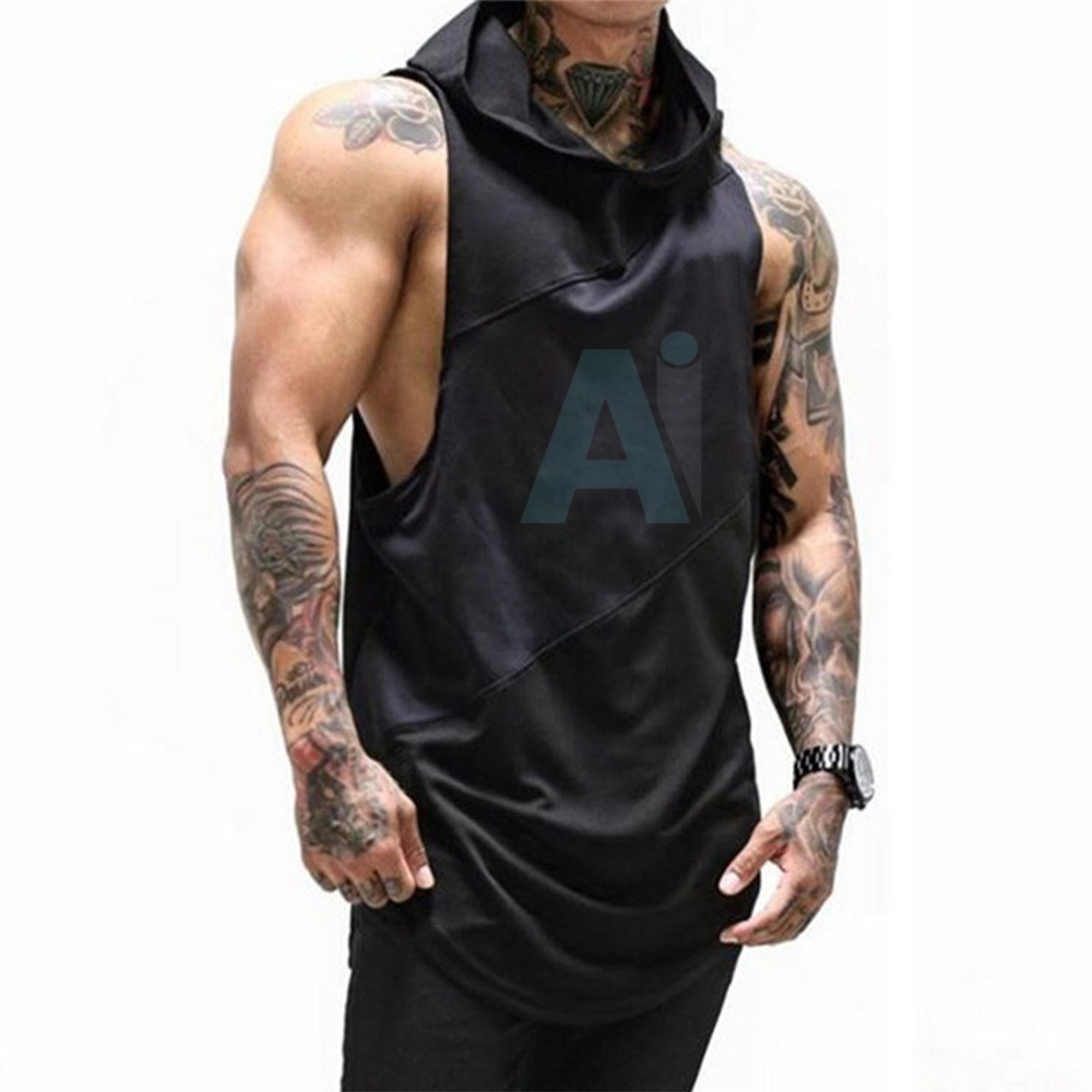 Sustainable 100% Cotton Tanktop Eco Friendly with Mesh Hooded Gym Singlet Mens GYM Tank Top Sports Clothes Stringer Bodybuilding