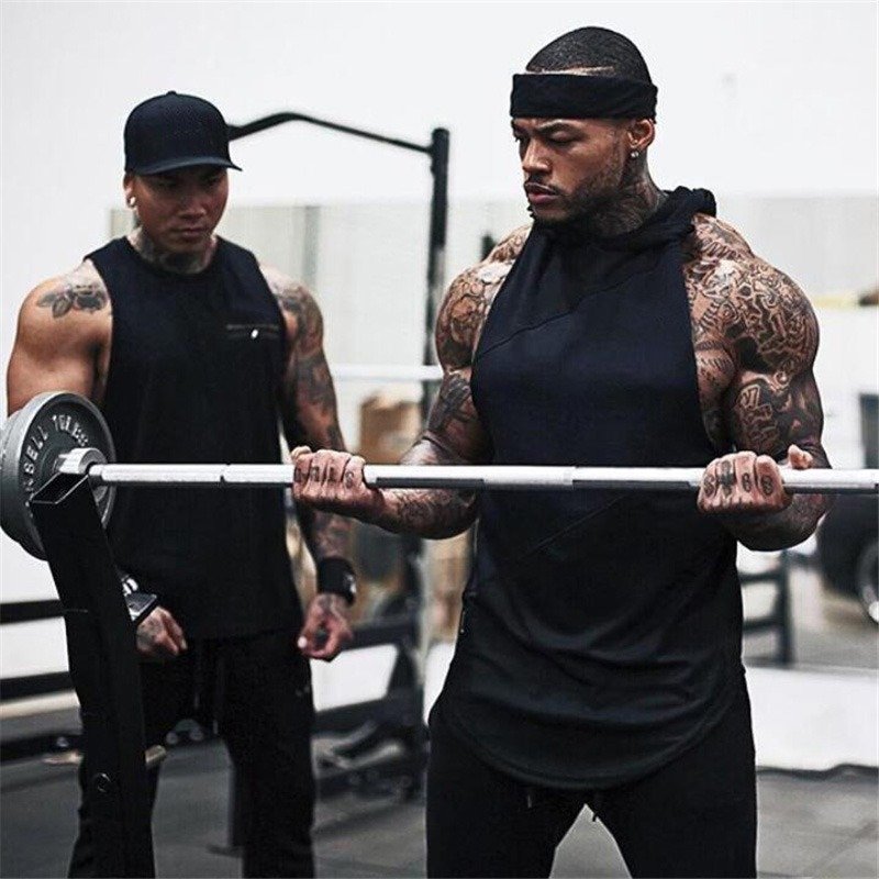 Sustainable 100% Cotton Tanktop Eco Friendly with Mesh Hooded Gym Singlet Mens GYM Tank Top Sports Clothes Stringer Bodybuilding
