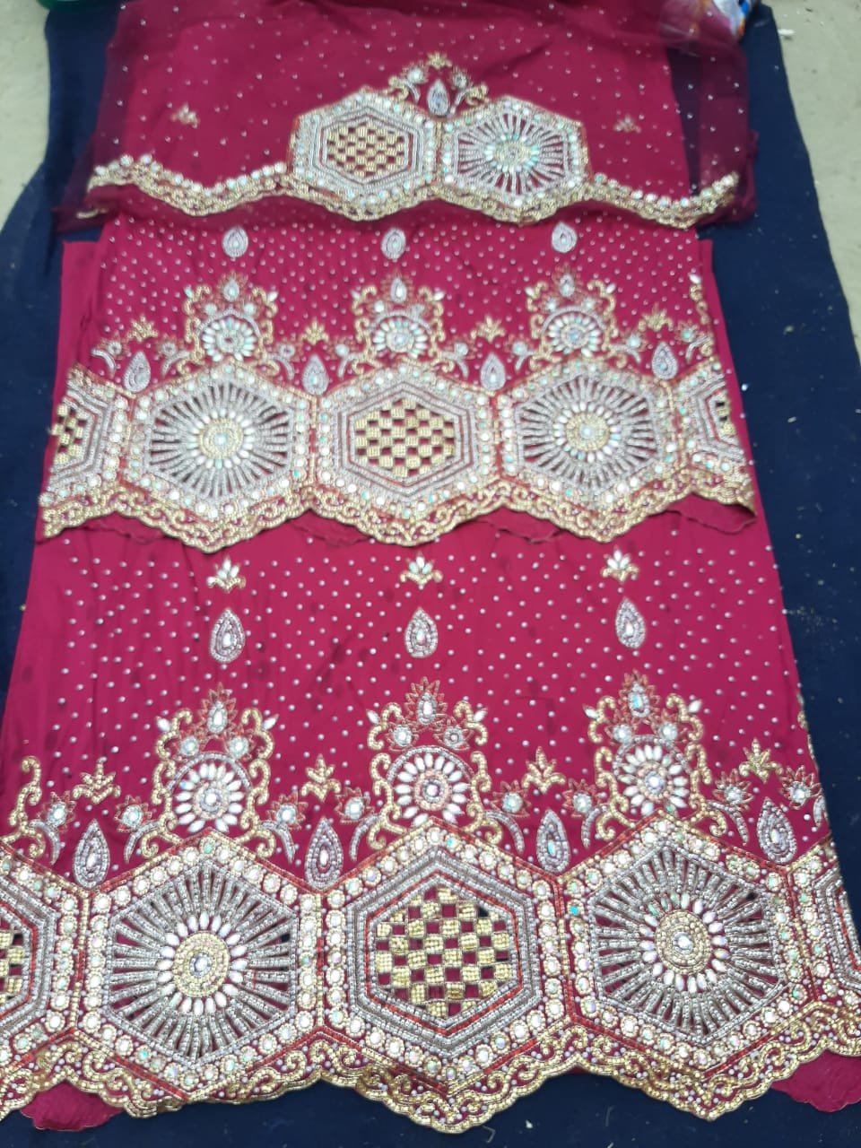 Indian Manufactured Heavy Designer George Fabric Net Lace African Somali George Wrapper Embroidery Custom Packaging Available