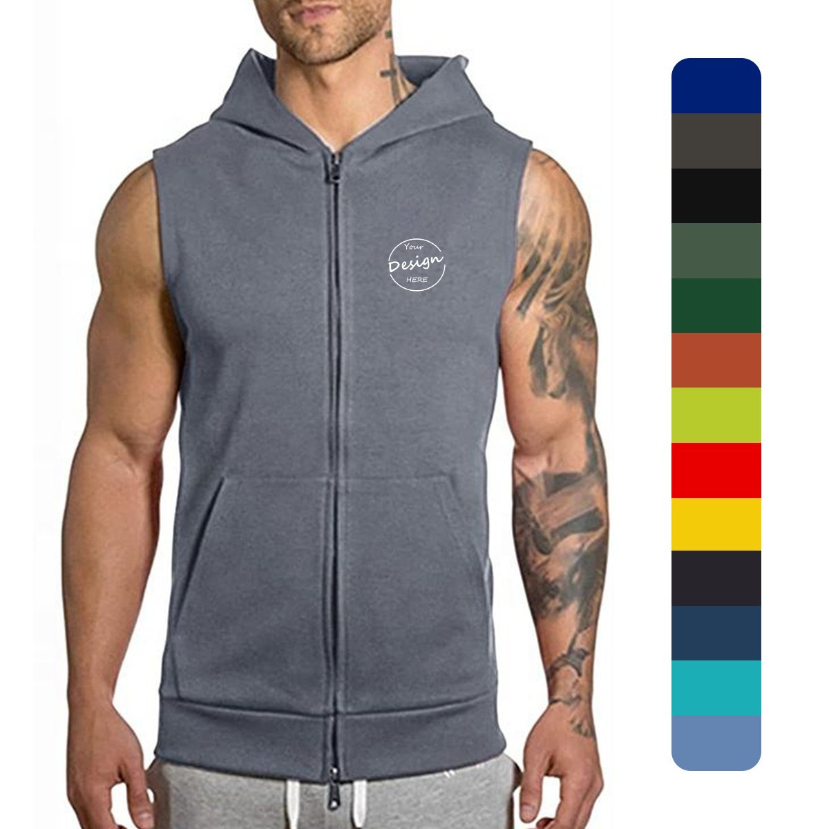 Blank Zipper Vest Workout Hooded Tank Tops Bodybuilding Muscle Men's Sleeveless Gym Hoodie Men Tank Top With Hood