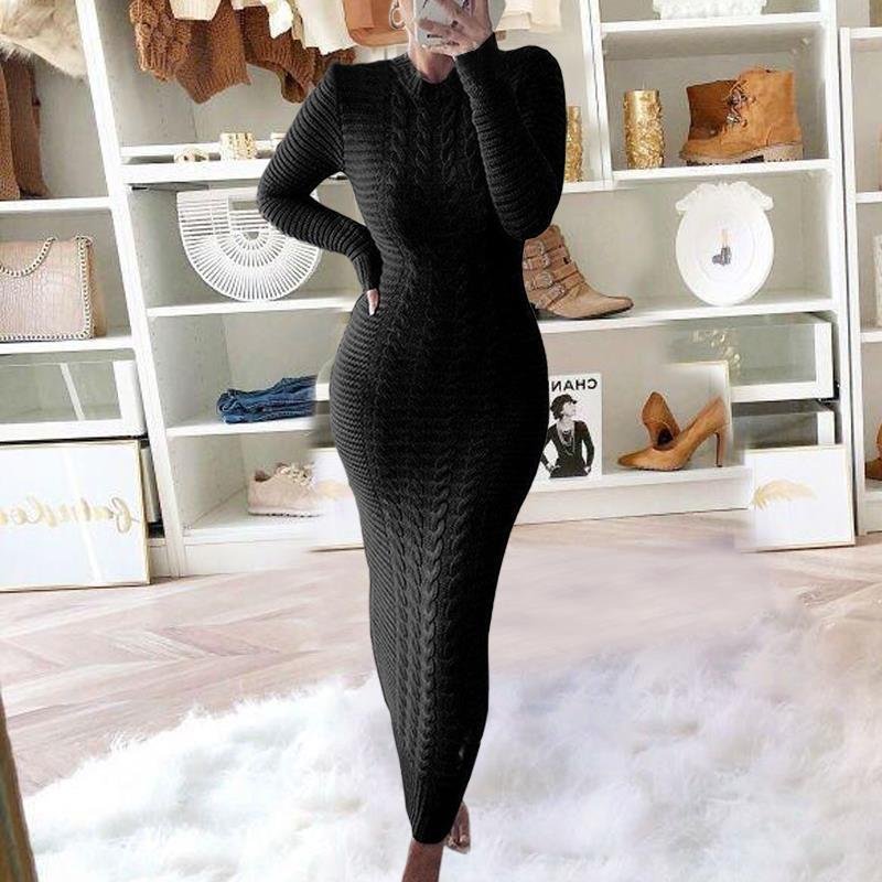 New Women Fashion Clothing Woman Casual Sweater Dresses Women Clothing Winter Knit Solid Long Sleeve Ladies Christmas Dress