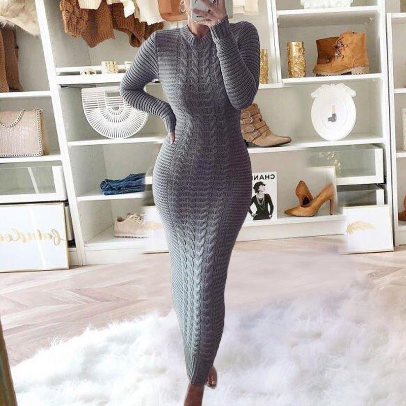 New Women Fashion Clothing Woman Casual Sweater Dresses Women Clothing Winter Knit Solid Long Sleeve Ladies Christmas Dress
