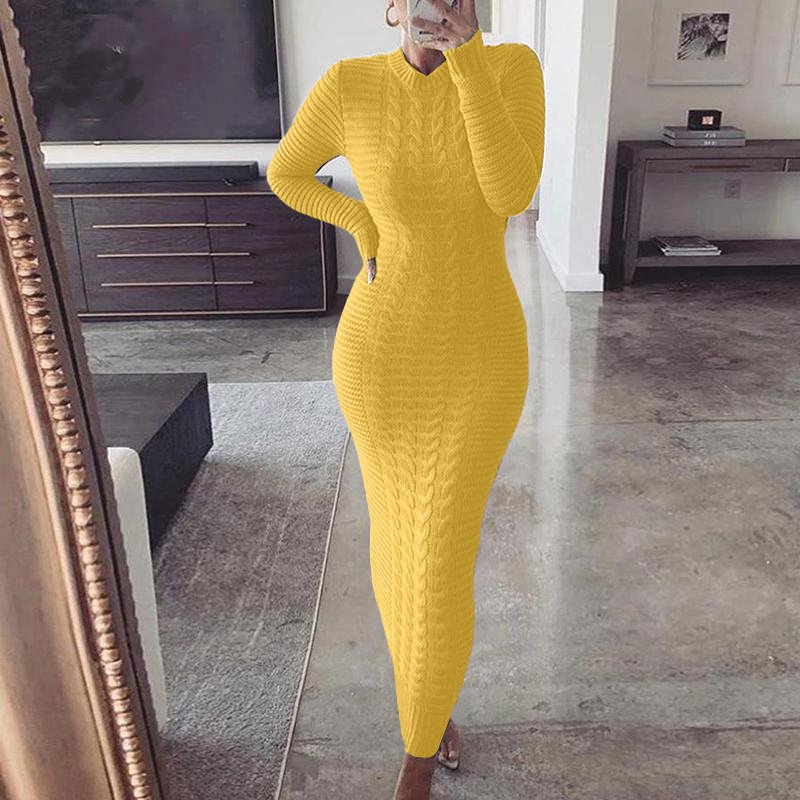 New Women Fashion Clothing Woman Casual Sweater Dresses Women Clothing Winter Knit Solid Long Sleeve Ladies Christmas Dress