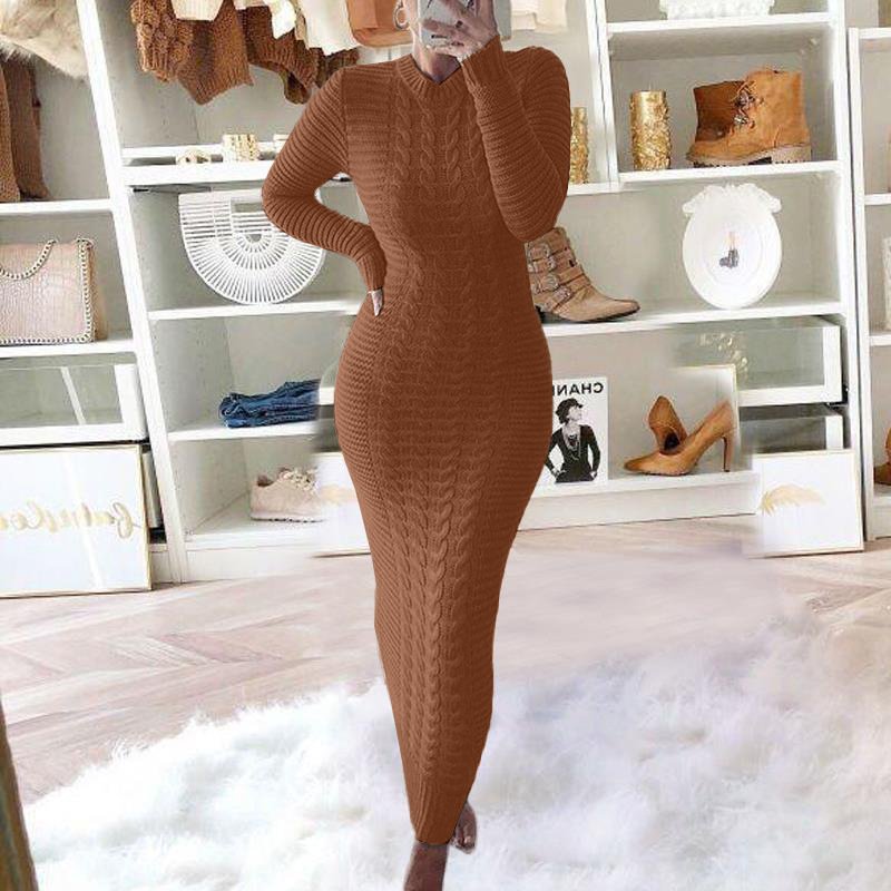 New Women Fashion Clothing Woman Casual Sweater Dresses Women Clothing Winter Knit Solid Long Sleeve Ladies Christmas Dress