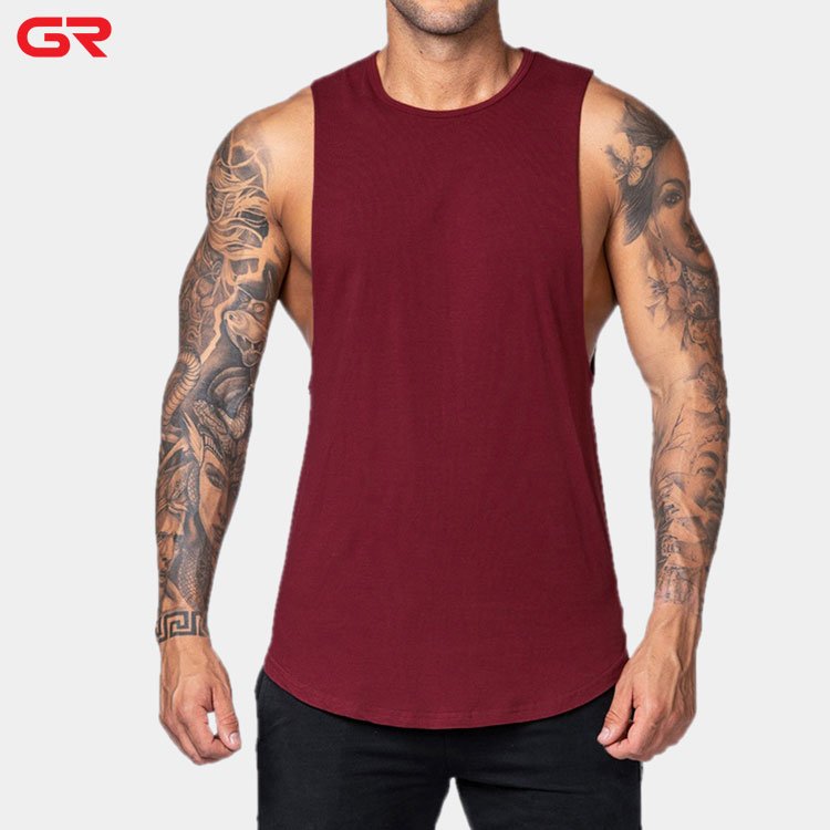 High Quality Men Running Wear Singlet Activewear Tank Solid Color Scallop Hem Drop Armhole Workout Mens Tank Top Fitness