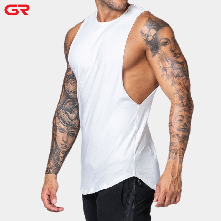 High Quality Men Running Wear Singlet Activewear Tank Solid Color Scallop Hem Drop Armhole Workout Mens Tank Top Fitness