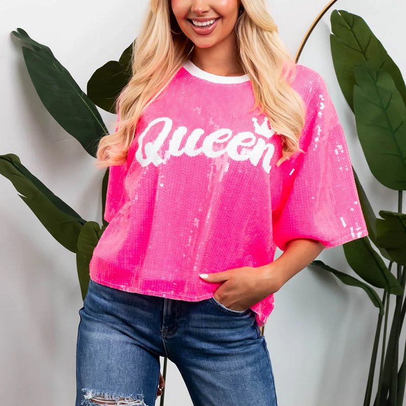 Wholesale Custom Sequin Half Sleeve T-Shirt Women Loose Fit Summer Ribbed Crew Neck Drop Shoulder Mesh Knit Tee for Casual Wear