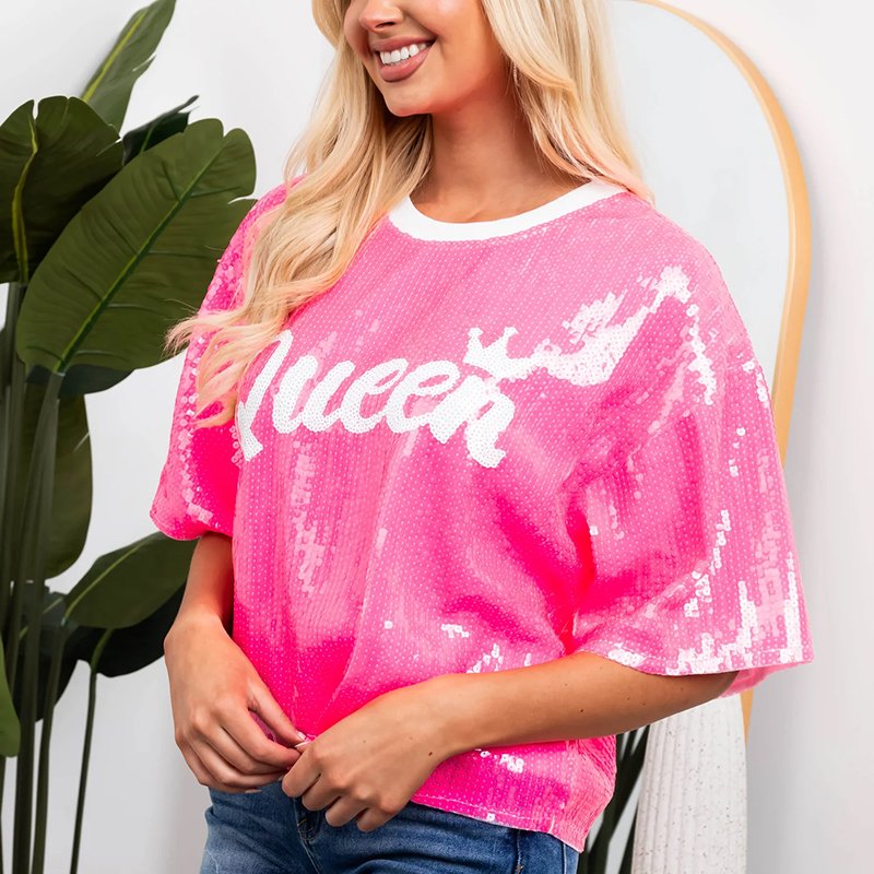 Wholesale Custom Sequin Half Sleeve T-Shirt Women Loose Fit Summer Ribbed Crew Neck Drop Shoulder Mesh Knit Tee for Casual Wear