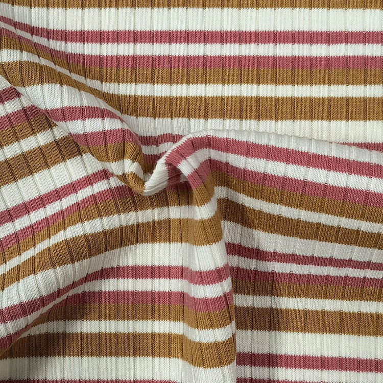 High quality 62%polyester 33%cotton 5%spandex colorful stripe 6*3 ribbed fabric for clothing