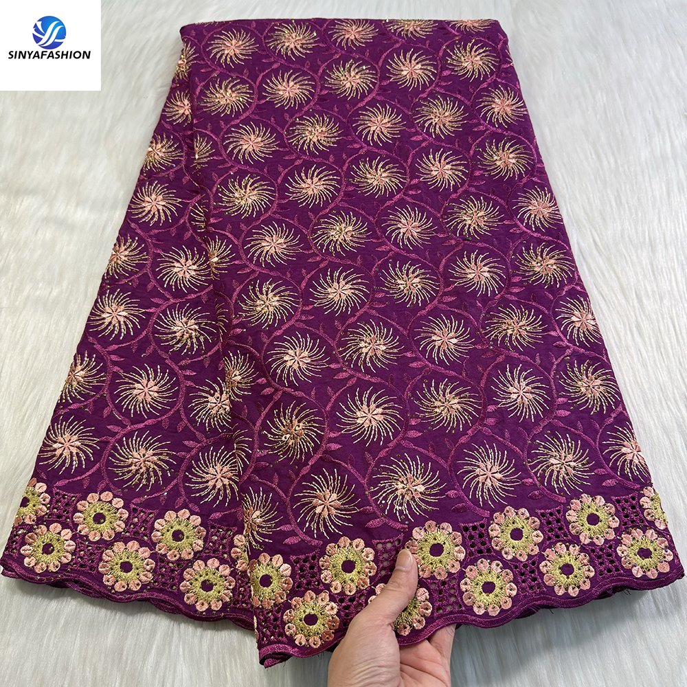 Sinya Nigerian Lace Fabric High Quality 5 Yards Embroidery Stones Austria Swiss Voile Lace In Switzerland 100% Cotton Wedding