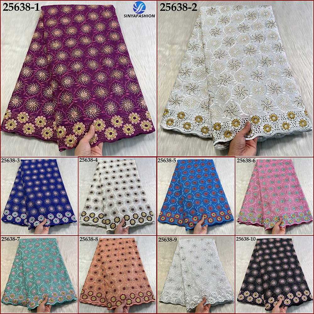 Sinya Nigerian Lace Fabric High Quality 5 Yards Embroidery Stones Austria Swiss Voile Lace In Switzerland 100% Cotton Wedding