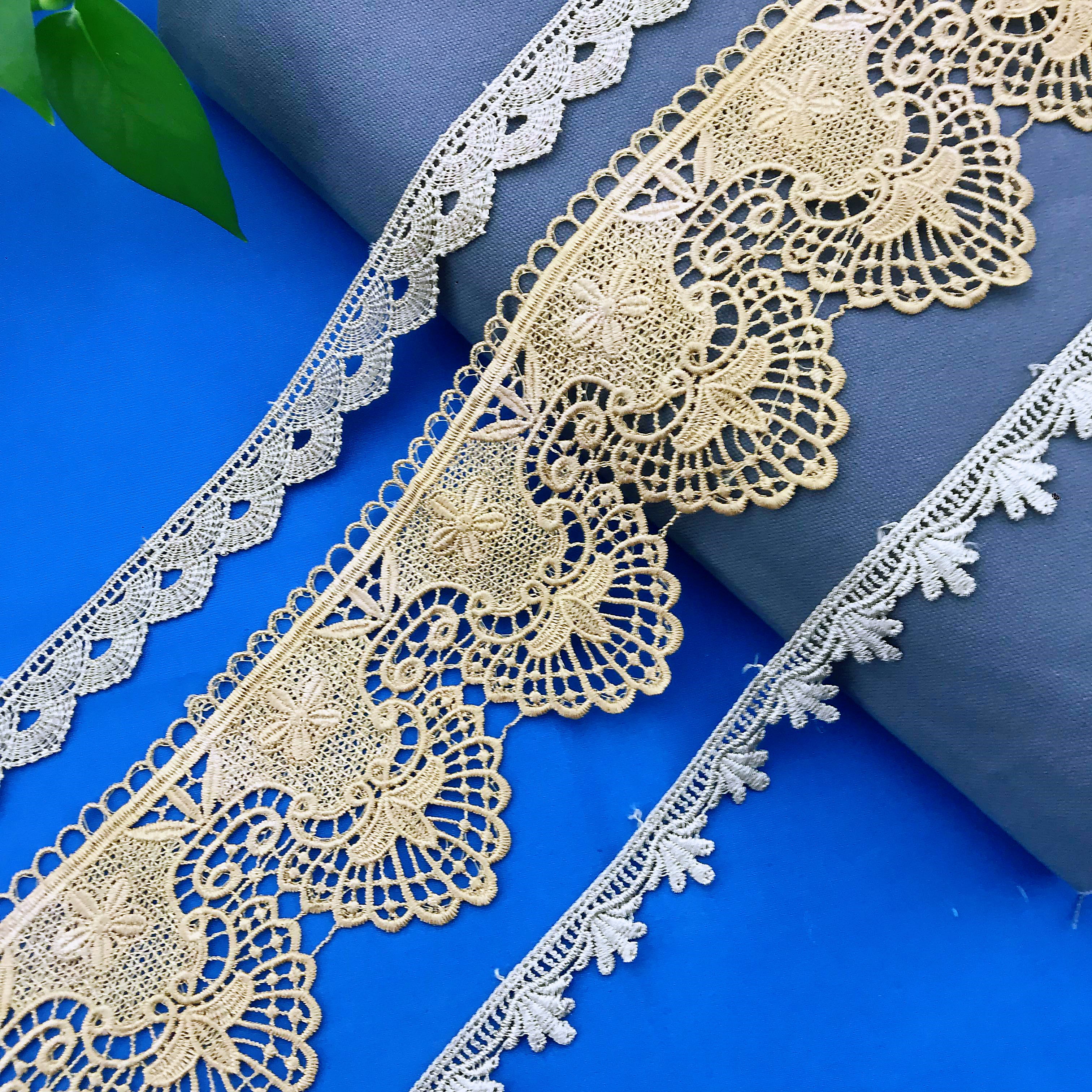 Garment Accessories Lace Factory Wholesale Africa France White Chemical Polyester Embroidery Lace For Dress Trim