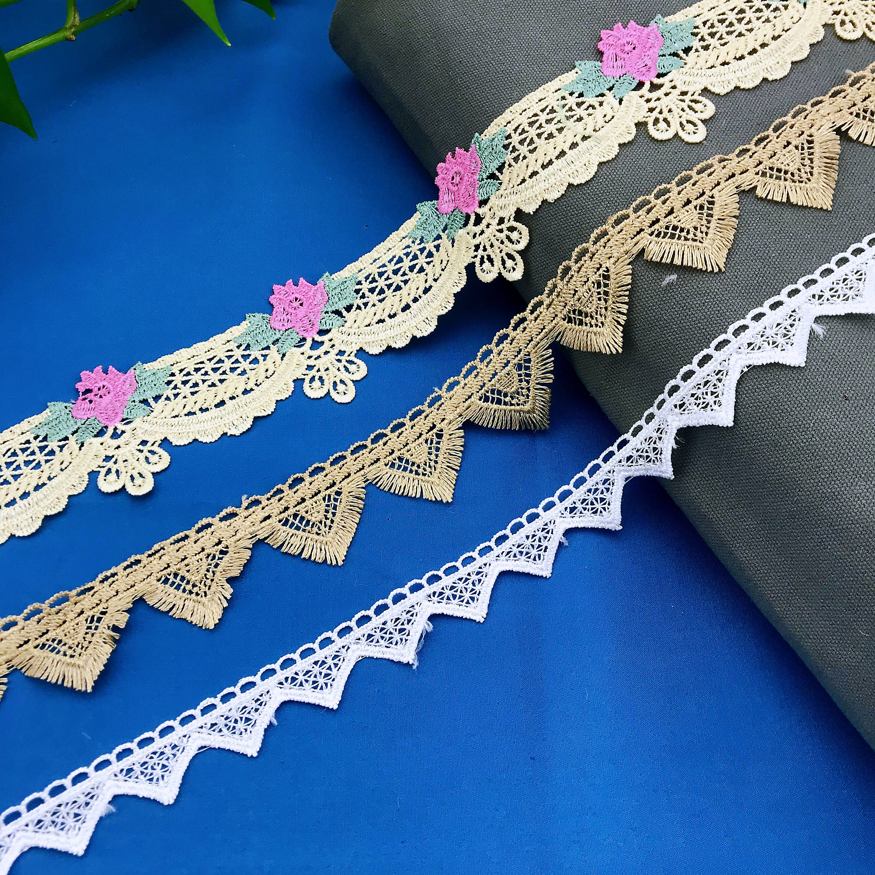 Garment Accessories Lace Factory Wholesale Africa France White Chemical Polyester Embroidery Lace For Dress Trim