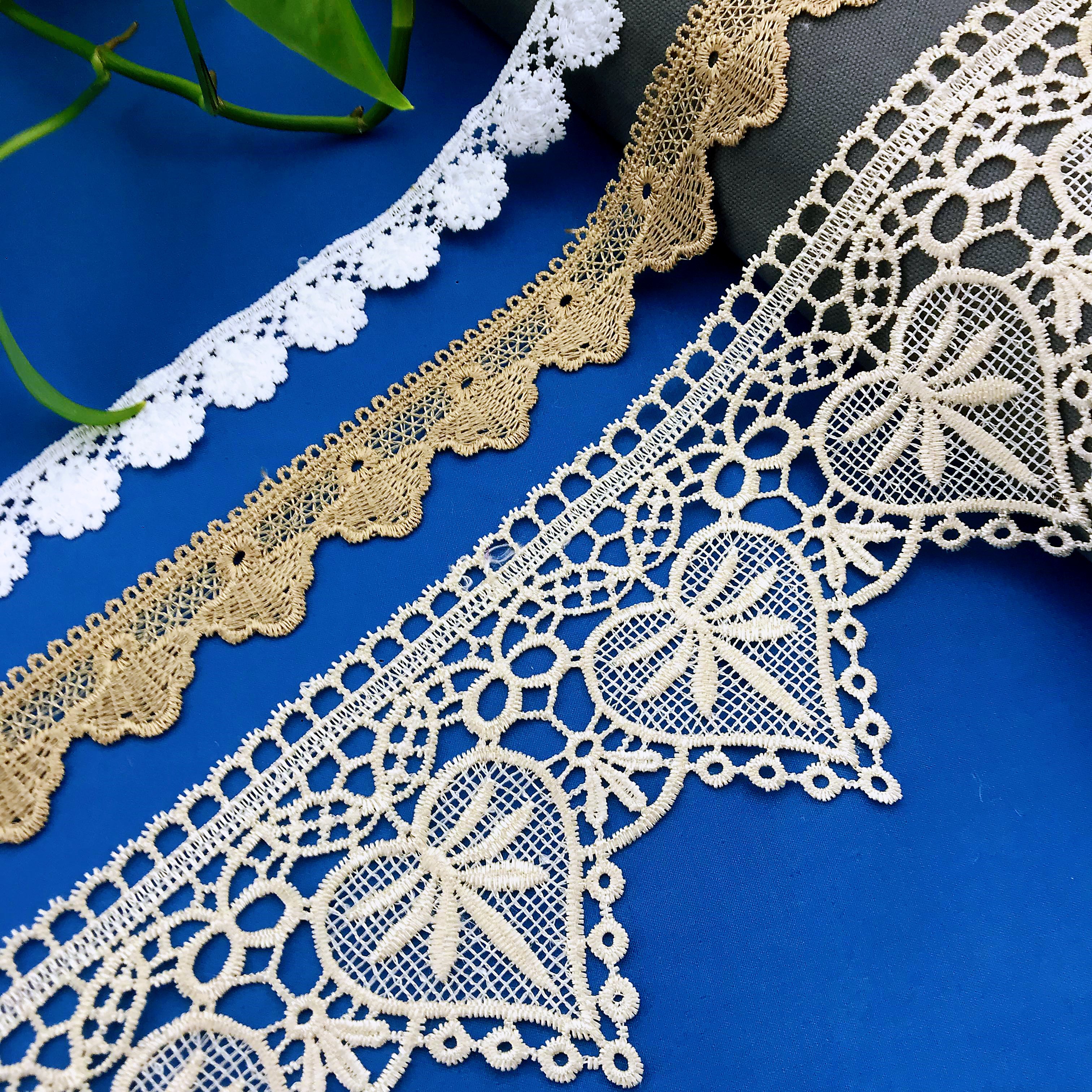 Garment Accessories Lace Factory Wholesale Africa France White Chemical Polyester Embroidery Lace For Dress Trim