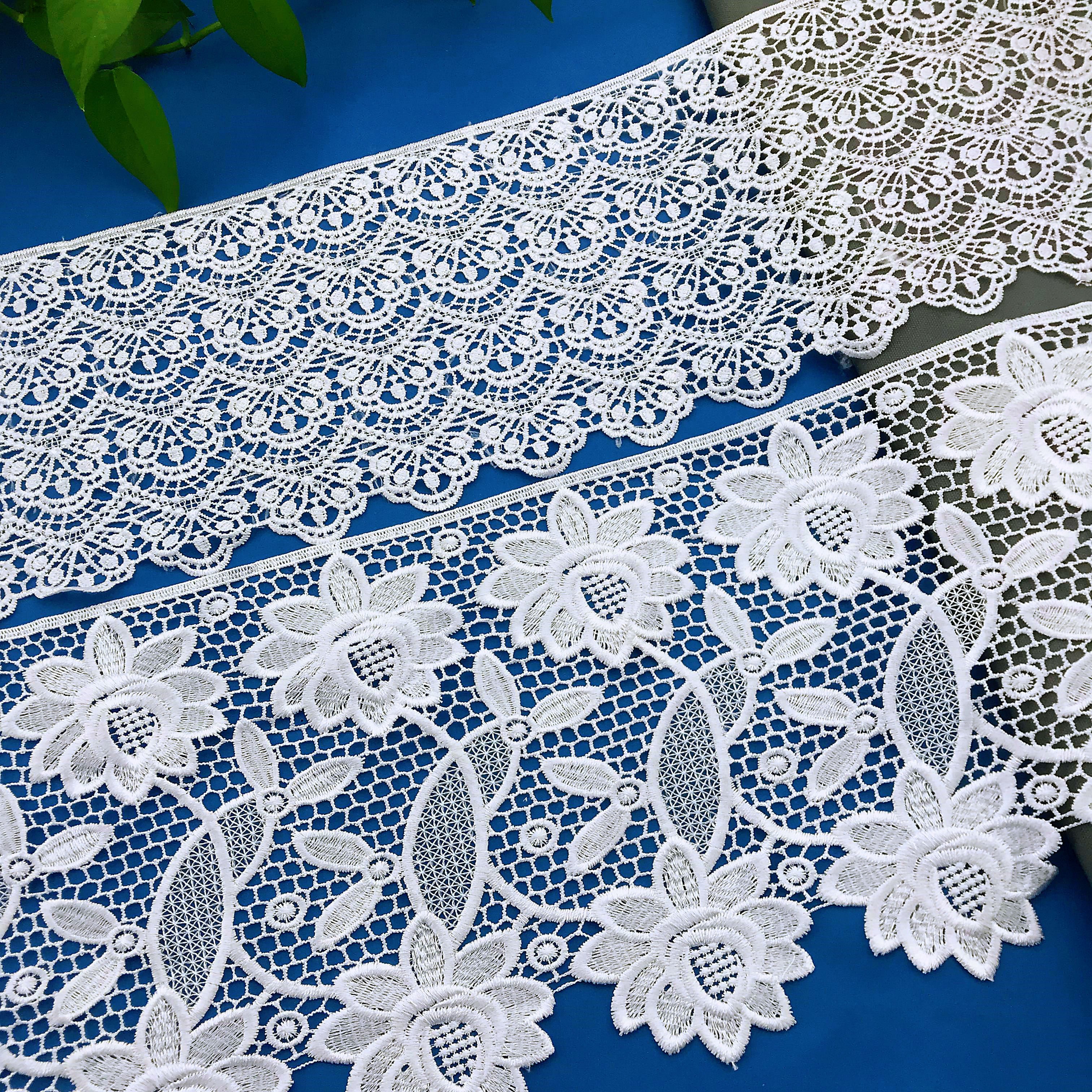 Garment Accessories Lace Factory Wholesale Africa France White Chemical Polyester Embroidery Lace For Dress Trim