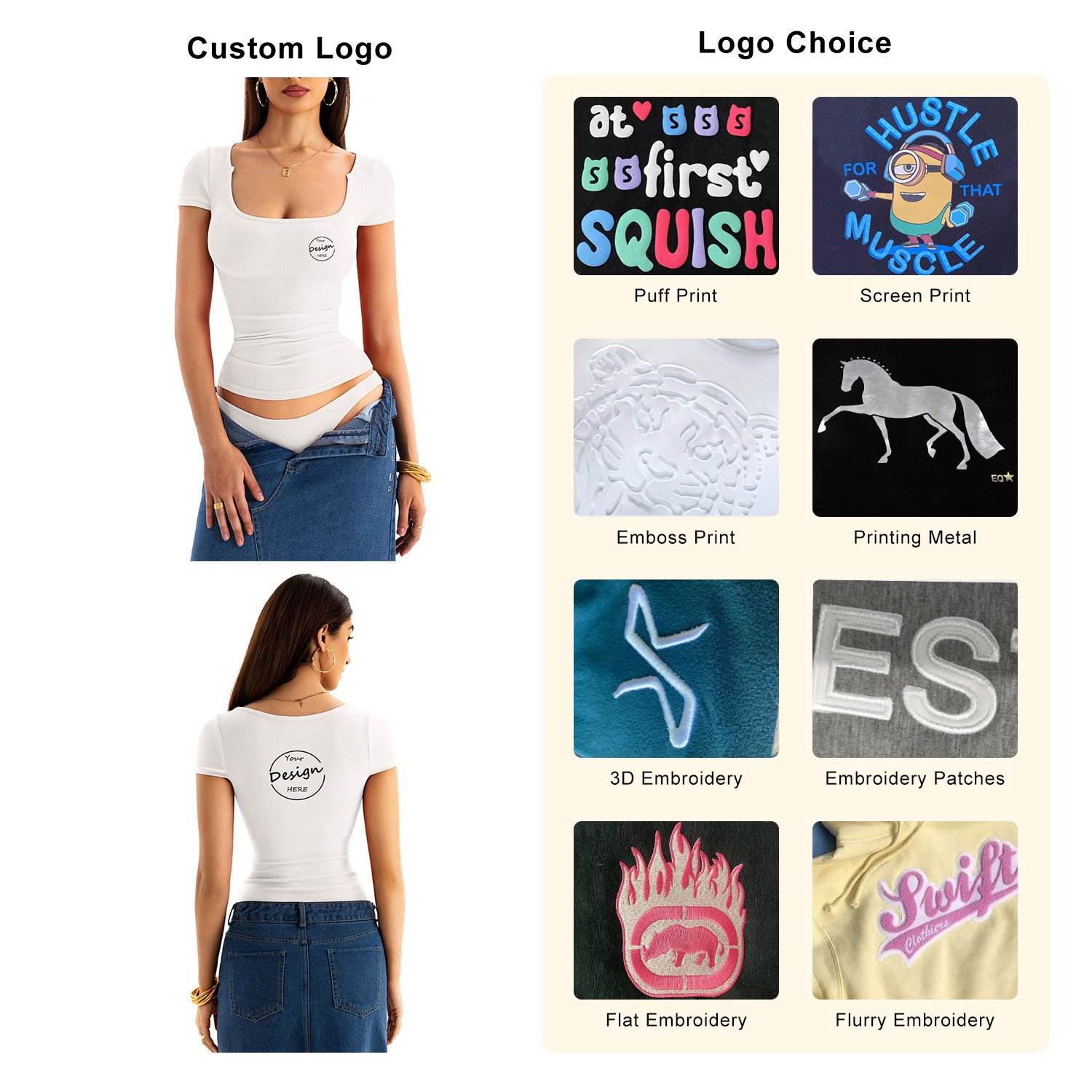 Wholesale Summer Casual Women's T-shirt Short Sleeves Ribbed Custom Logo Printed Slim Fit Sexy U Neck Tshirt Plain