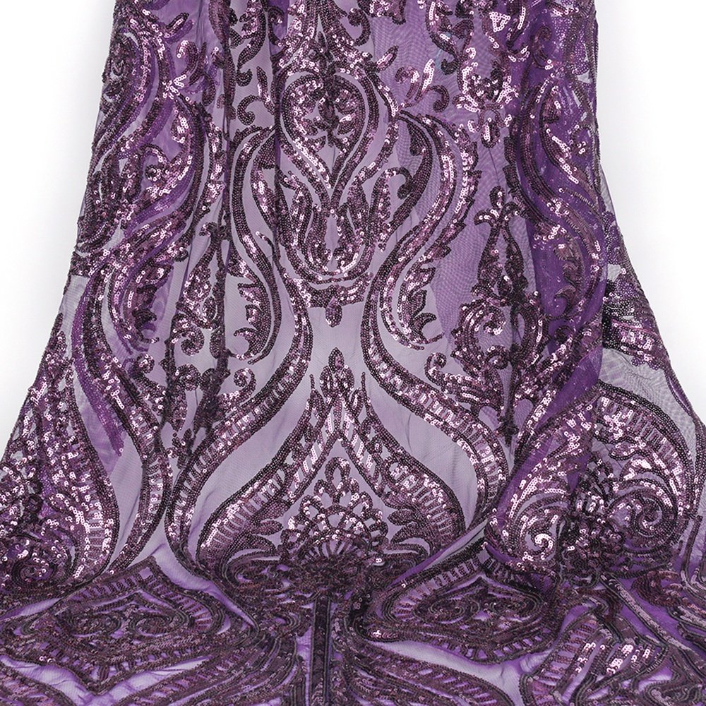 African 3D High-grade Fashion Purple European Style Mesh Fabric Embroidered for Wedding 100% Polyester Embroidery Fabric Woven /