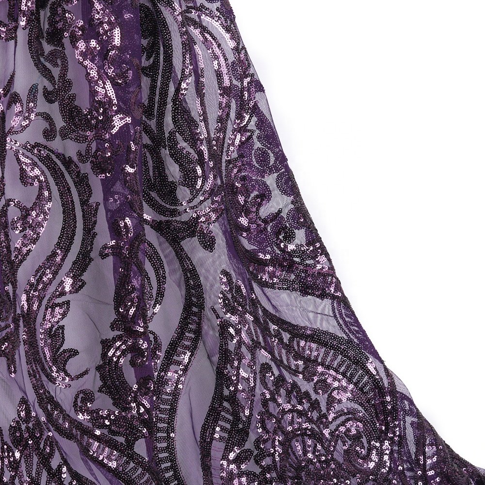 African 3D High-grade Fashion Purple European Style Mesh Fabric Embroidered for Wedding 100% Polyester Embroidery Fabric Woven /