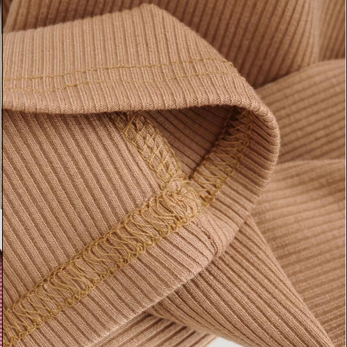 Luluxixiyaya Basic Micro Ribbed Earth Tone Color Wide Neck 3cm High Knit Short Sleeve Fit Regular Length Blank New T-shirt