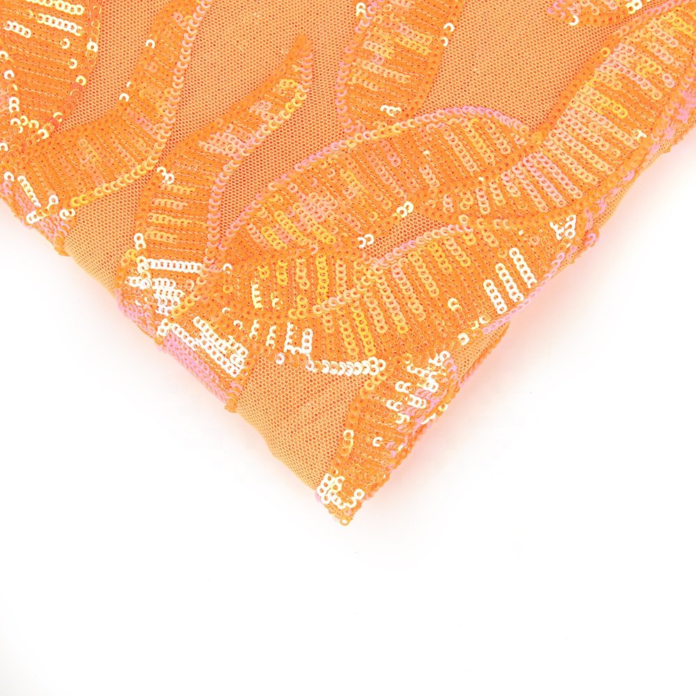 Best Selling African High quality orange glitter Sequin 100% Polyester Sequin Embroidery Fabric For Women's Clothing