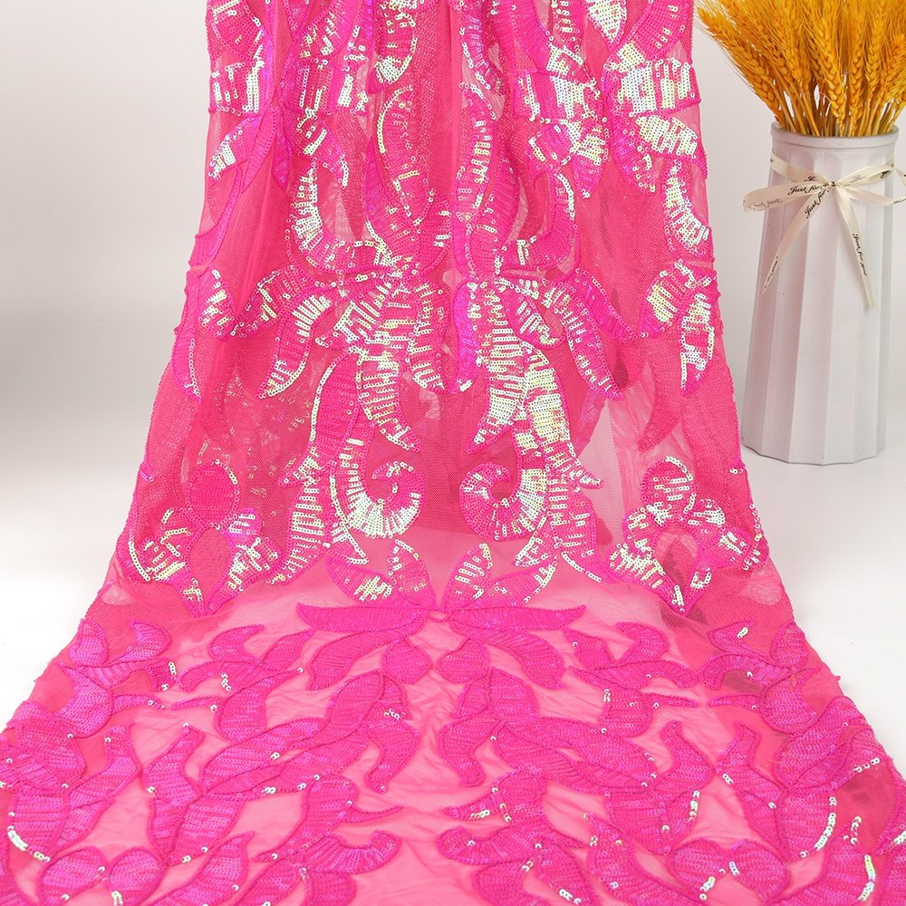 Best Selling African High quality orange glitter Sequin 100% Polyester Sequin Embroidery Fabric For Women's Clothing