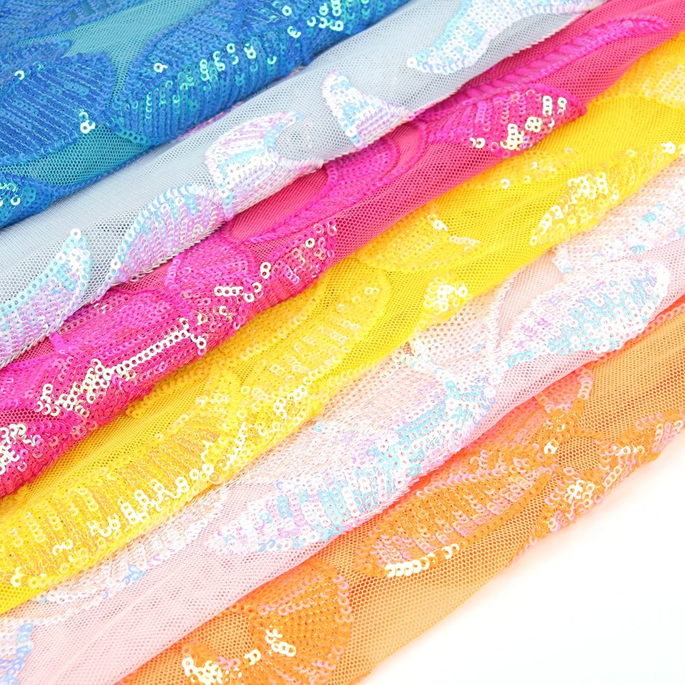 Best Selling African High quality orange glitter Sequin 100% Polyester Sequin Embroidery Fabric For Women's Clothing