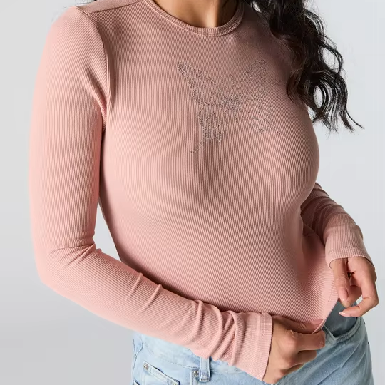 Custom Logo Sexy Crew Neck Slim Fit Elastic Knitted Top Long Sleeve Women Cotton Sexy Bodycon Rib T-shirt