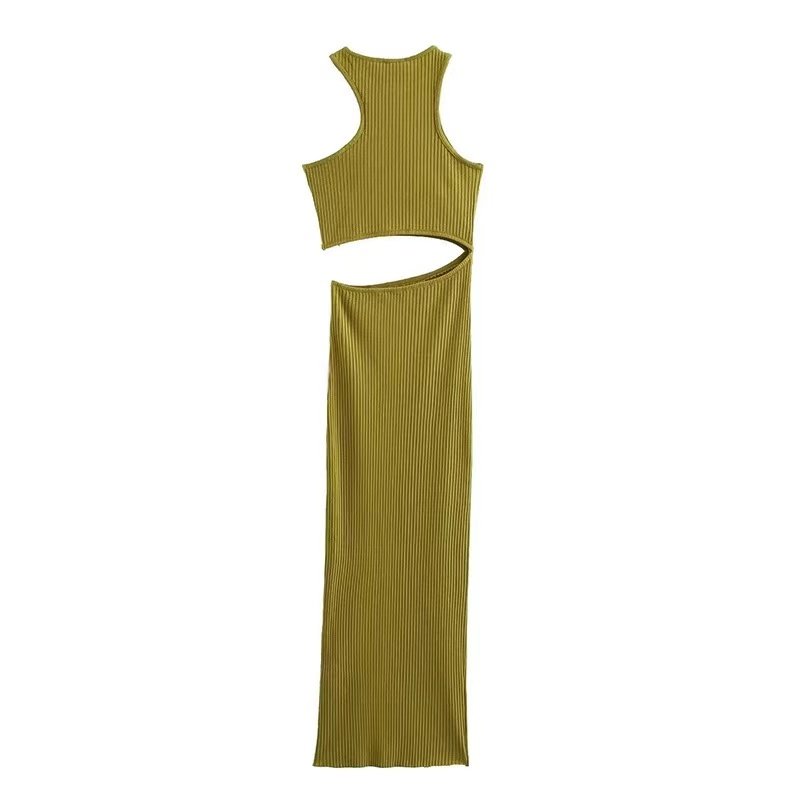 A New Style For Summer And Autumn Open Design Dress Solid Sleeveless Dress Off-the-shoulder Ribbed Dress