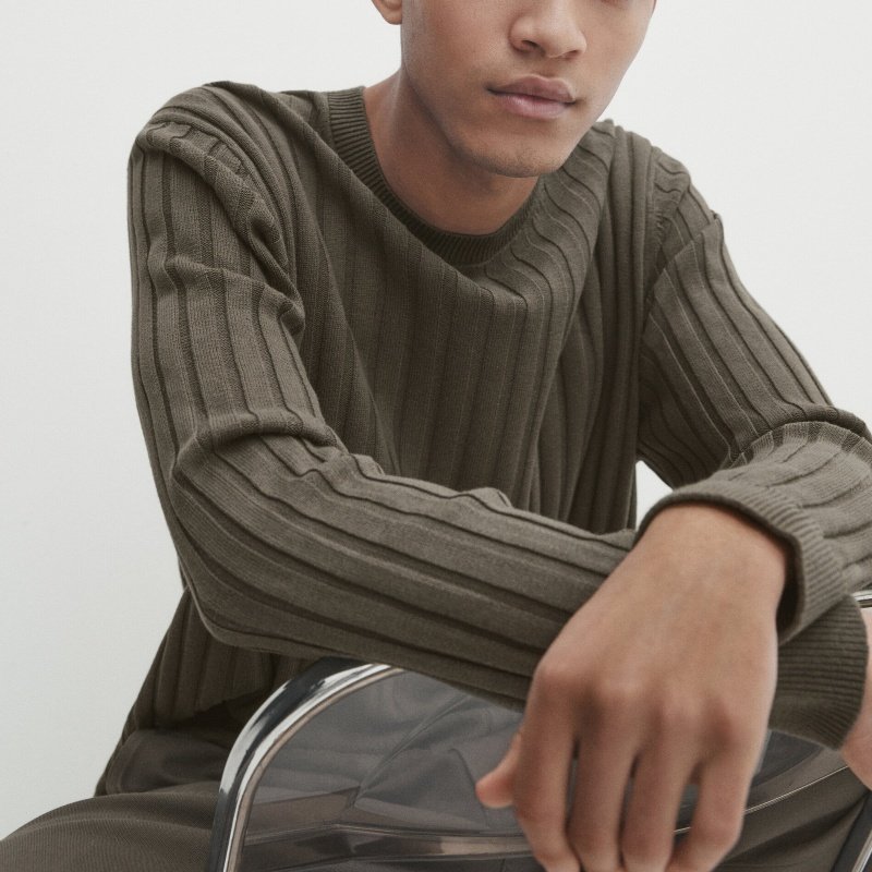 Men Silk Knitwear Tshirt Personnalised Adult Crewneck Rib Knit Cotton Sweater Pullover Ribbed Cotton Blend Knit Sweater