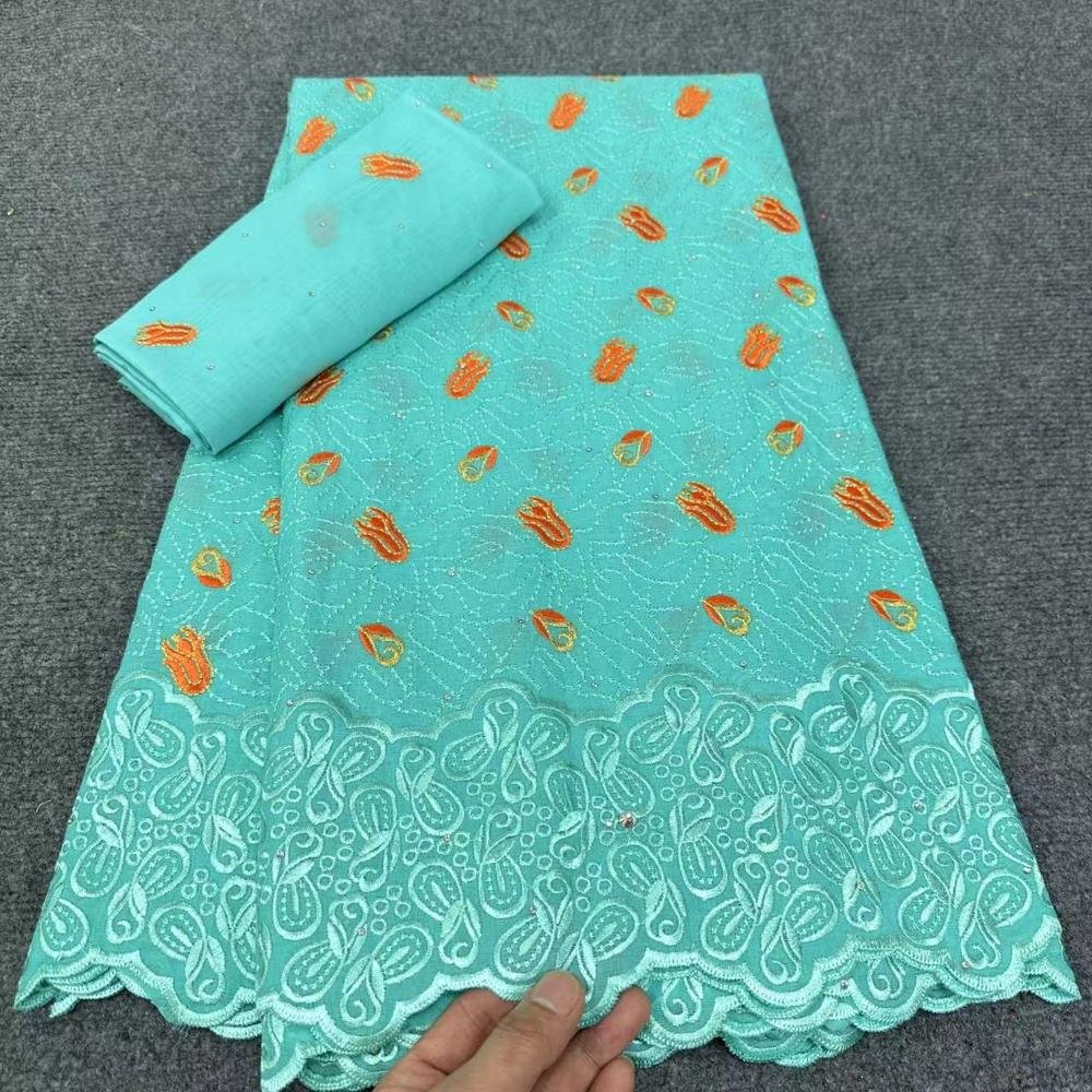 HFX African Nigerian Cotton Lace Fabric 2024 Newest Embroidery Swiss Voile Stone Lace Fabric for Women Dresses Sewing Material