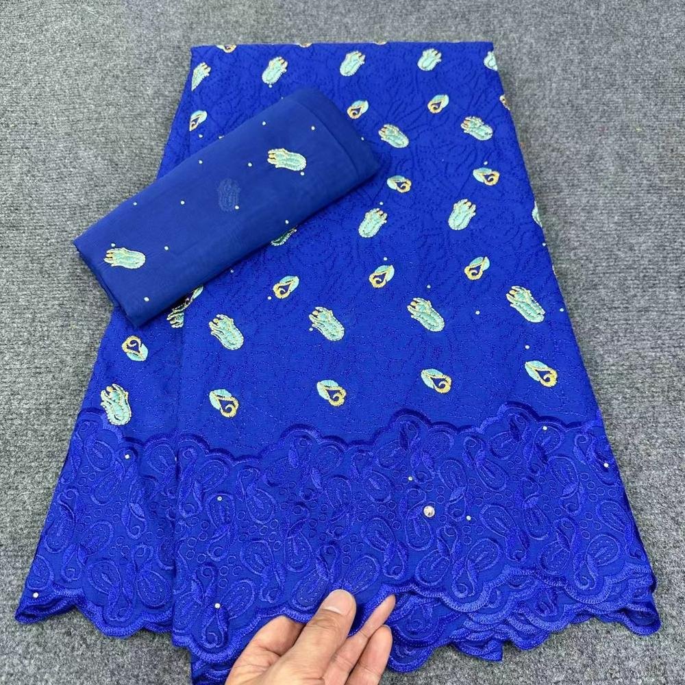 HFX African Nigerian Cotton Lace Fabric 2024 Newest Embroidery Swiss Voile Stone Lace Fabric for Women Dresses Sewing Material