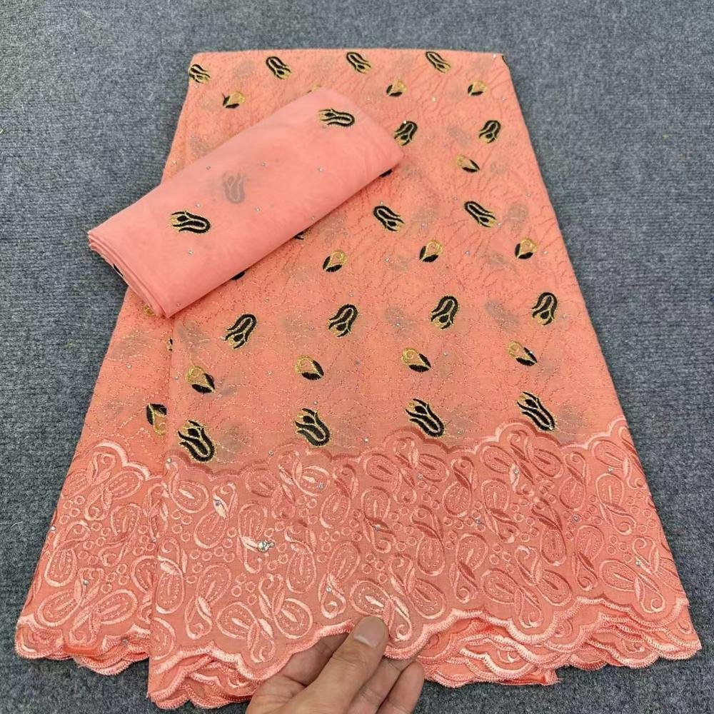 HFX African Nigerian Cotton Lace Fabric 2024 Newest Embroidery Swiss Voile Stone Lace Fabric for Women Dresses Sewing Material