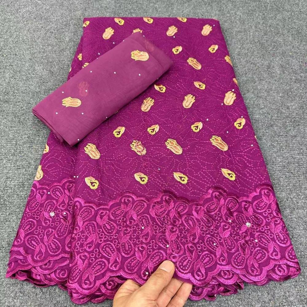 HFX African Nigerian Cotton Lace Fabric 2024 Newest Embroidery Swiss Voile Stone Lace Fabric for Women Dresses Sewing Material