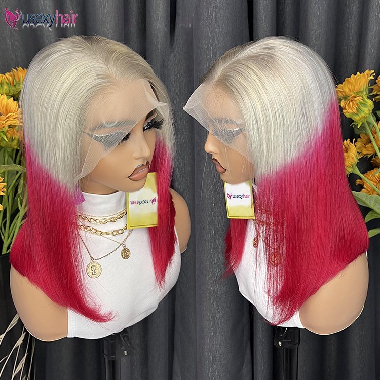 glueless bob wig, perruque bob lace frontal gray ginger pink 613 blonde blue color bob wig, skunk stripe bob lace frontal wig
