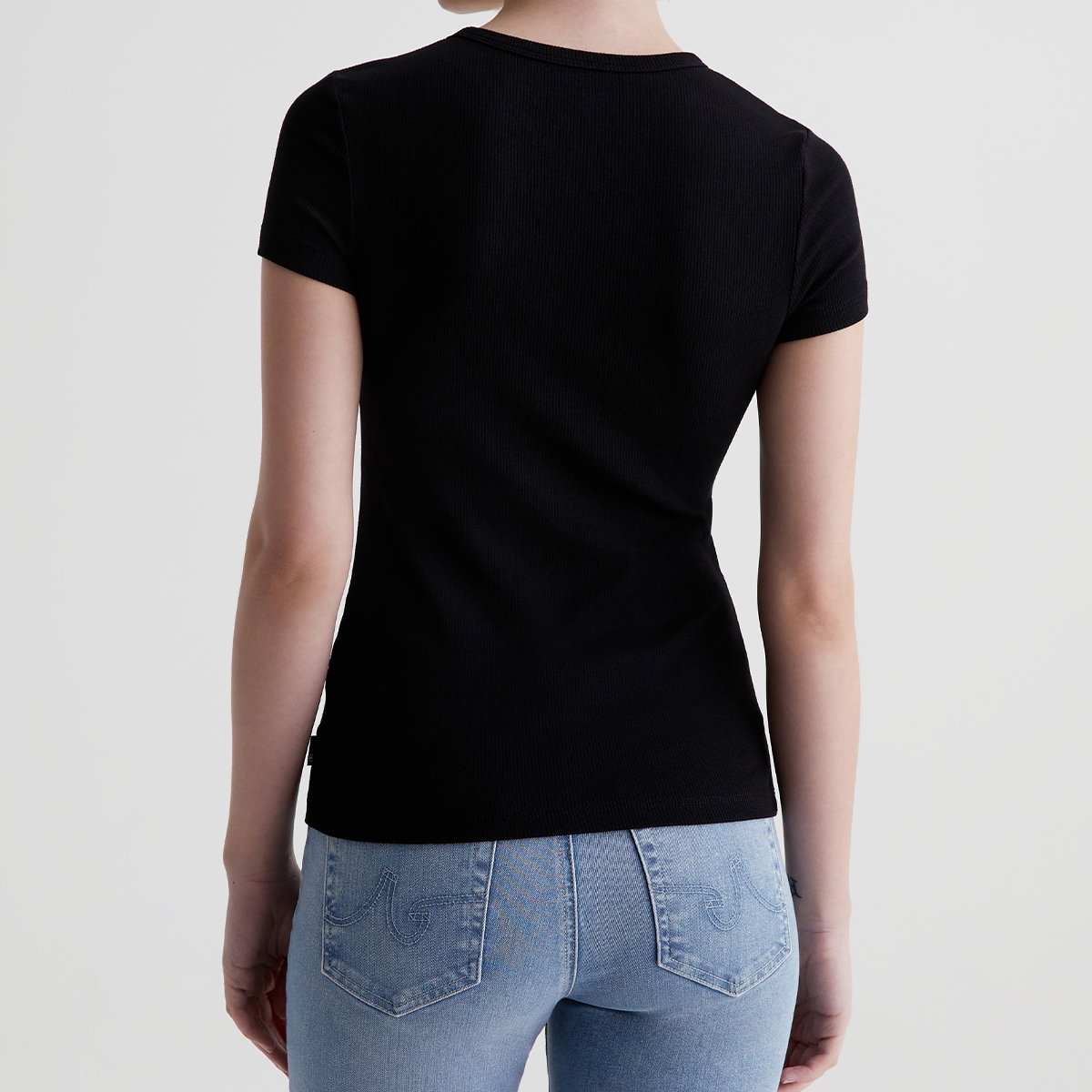 OEM/ODM Women's Slim-Fit Cotton Soft Tee - Soft Rib Knit Fabric, Breathable Black Short Sleeve, Self-Bound Crew Neckline