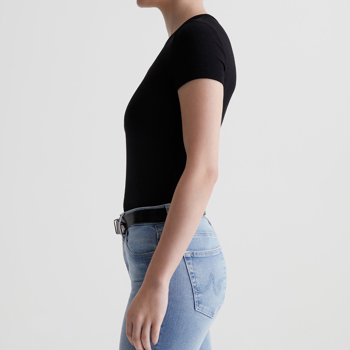 OEM/ODM Women's Slim-Fit Cotton Soft Tee - Soft Rib Knit Fabric, Breathable Black Short Sleeve, Self-Bound Crew Neckline