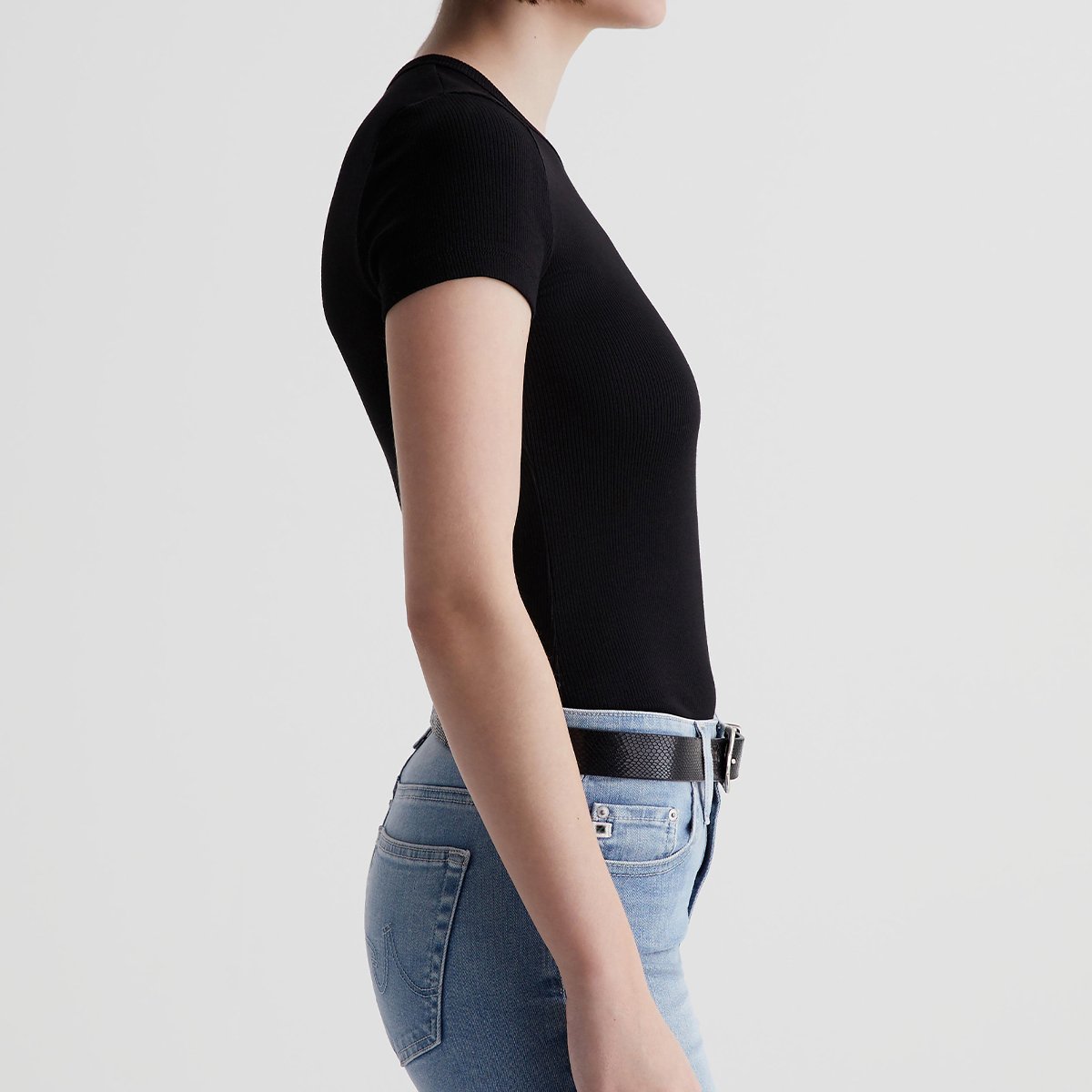 OEM/ODM Women's Slim-Fit Cotton Soft Tee - Soft Rib Knit Fabric, Breathable Black Short Sleeve, Self-Bound Crew Neckline