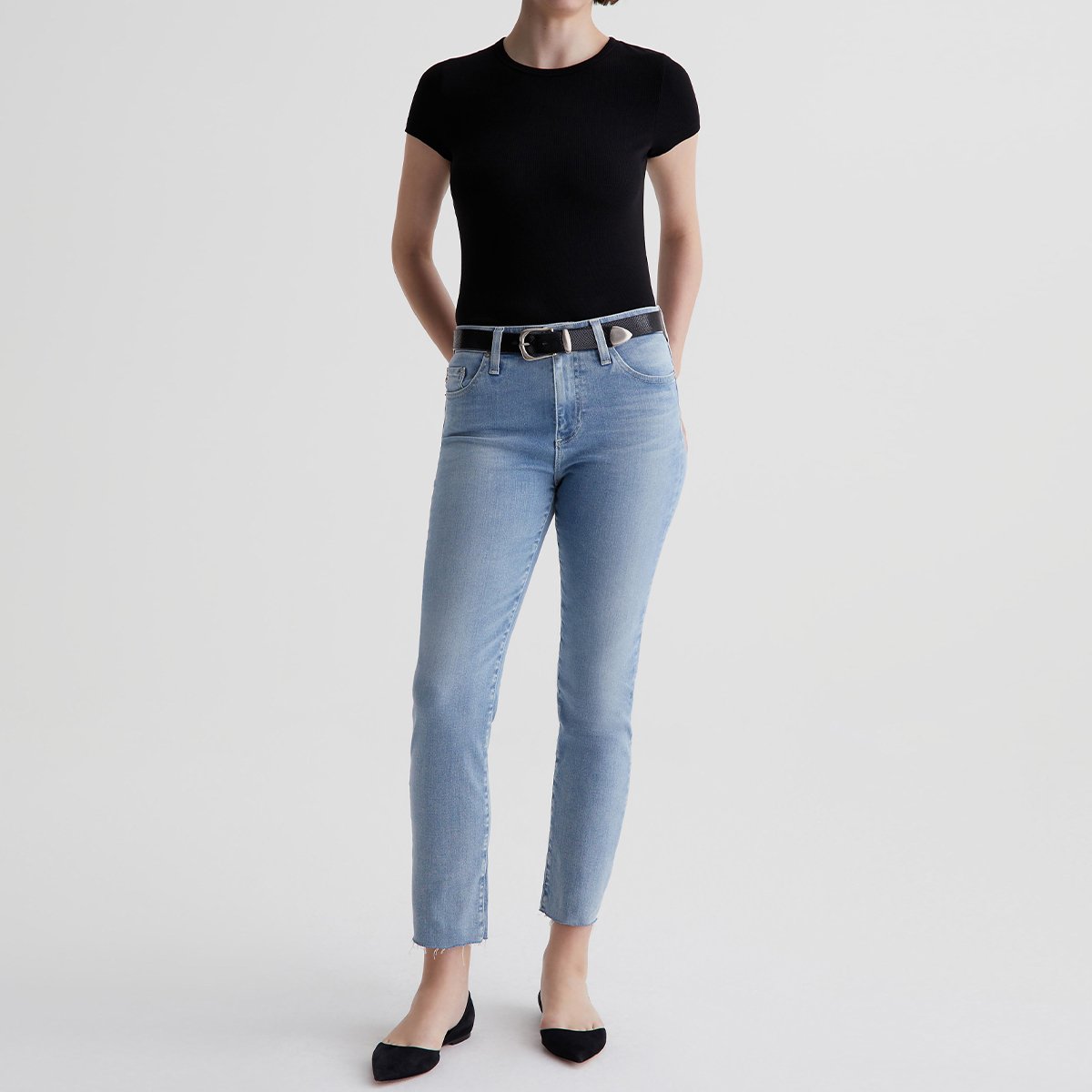 OEM/ODM Women's Slim-Fit Cotton Soft Tee - Soft Rib Knit Fabric, Breathable Black Short Sleeve, Self-Bound Crew Neckline
