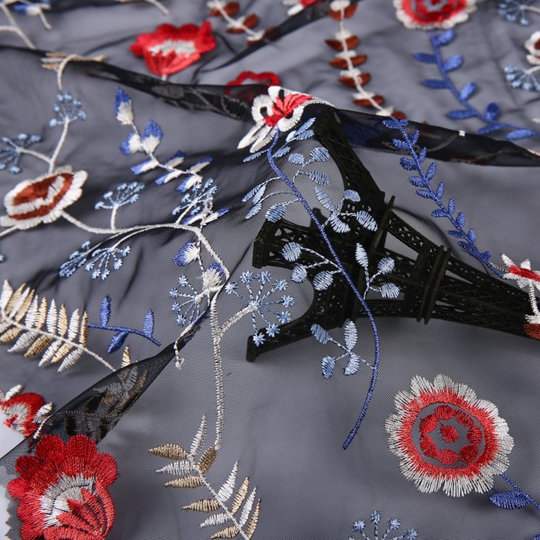 HA-15757 Multi Color Cheap Tulle Garment 3d Flower Lace Embroidered Fabric African Fabric