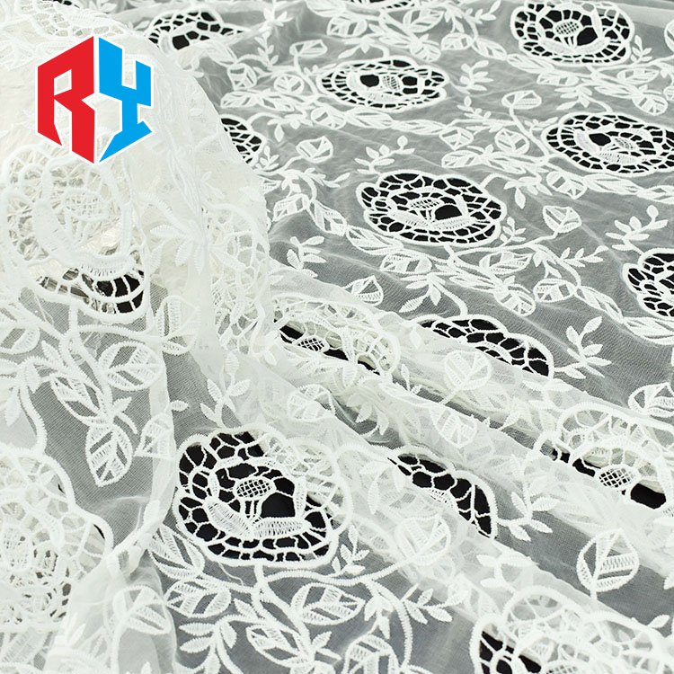 2024 Hot sale french floral design 61" 104gsm embroidery mesh tulle lace fabric for dresses wedding