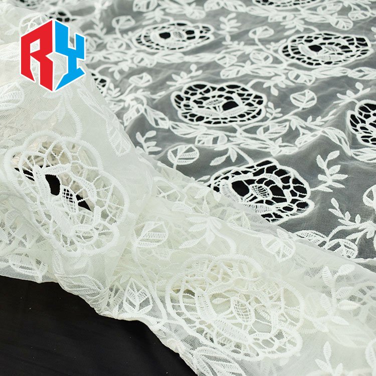 2024 Hot sale french floral design 61" 104gsm embroidery mesh tulle lace fabric for dresses wedding