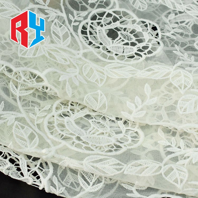 2024 Hot sale french floral design 61" 104gsm embroidery mesh tulle lace fabric for dresses wedding