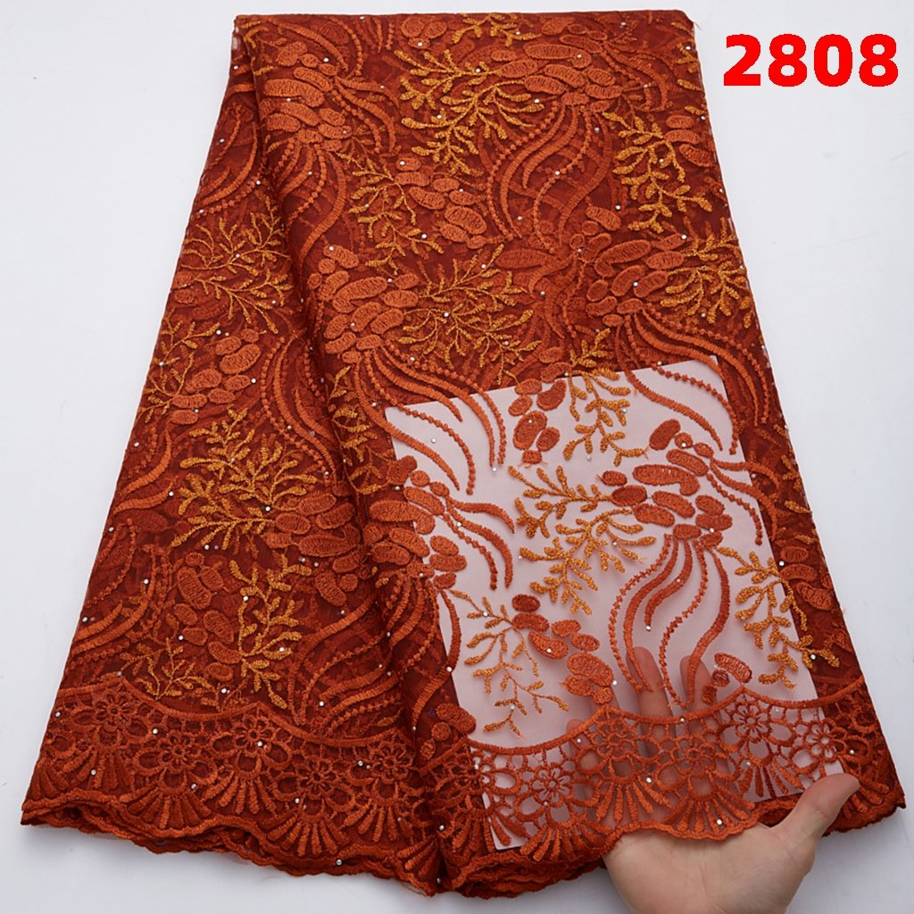 Bridal African Lace Fabric With Stones Embroidery French Lace Embroidery Rhinestone Mesh Fabric Net For Wedding Dress Sew 2810