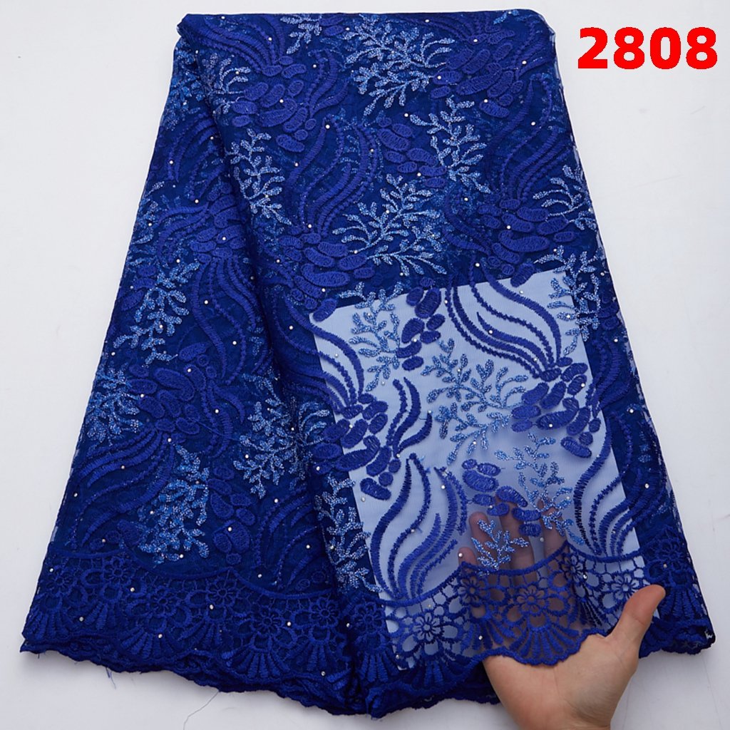 Bridal African Lace Fabric With Stones Embroidery French Lace Embroidery Rhinestone Mesh Fabric Net For Wedding Dress Sew 2810