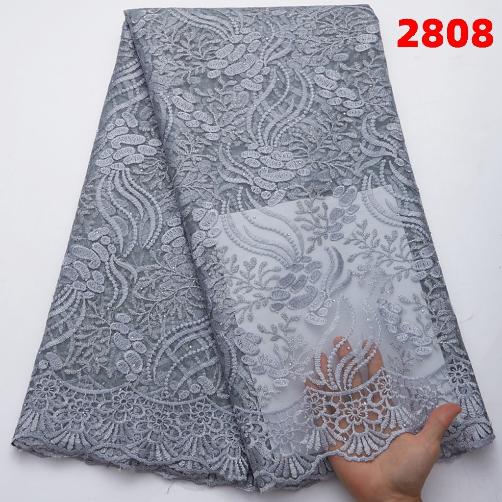 Bridal African Lace Fabric With Stones Embroidery French Lace Embroidery Rhinestone Mesh Fabric Net For Wedding Dress Sew 2810