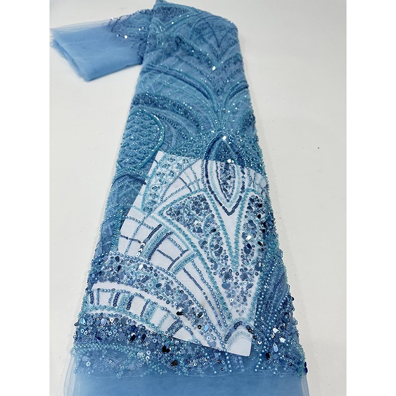 Bridal Lace Fabric Beaded Embroidery White Beaded Lace Fabric from India Sequin Fabric Disco