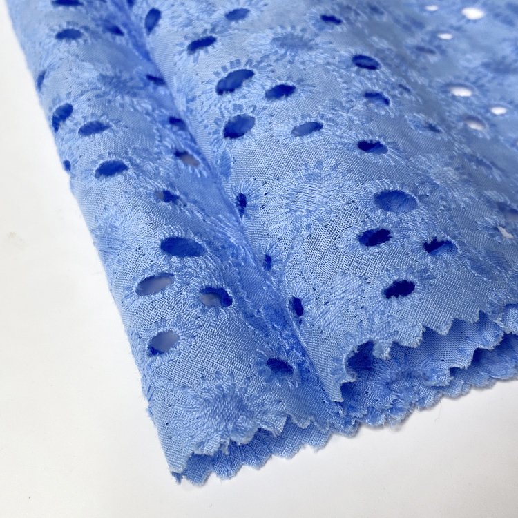 Harvest 100% organic cotton voile dyed eyelet floral embroidery fabric from manufacturer for women and girls