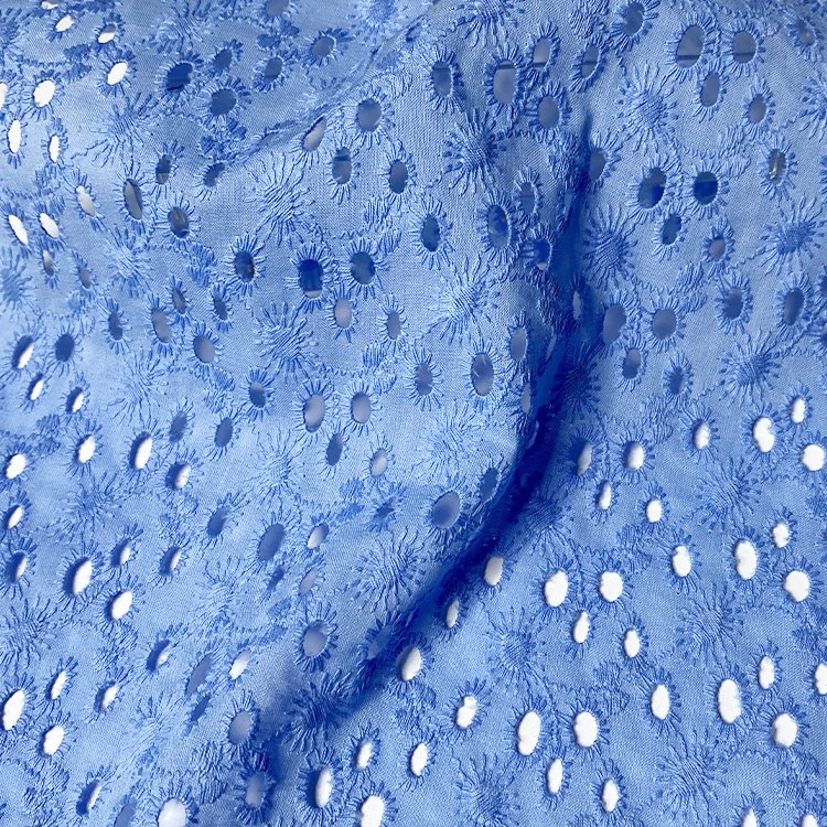 Harvest 100% organic cotton voile dyed eyelet floral embroidery fabric from manufacturer for women and girls