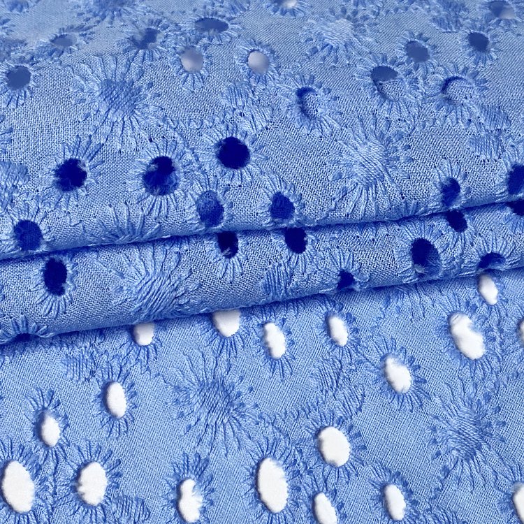 Harvest 100% organic cotton voile dyed eyelet floral embroidery fabric from manufacturer for women and girls