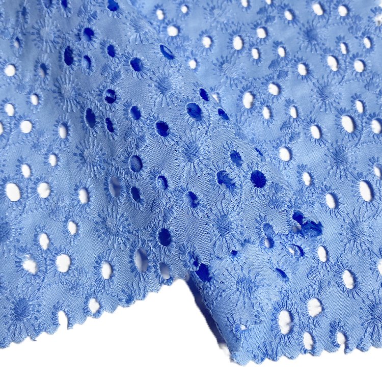 Harvest 100% organic cotton voile dyed eyelet floral embroidery fabric from manufacturer for women and girls
